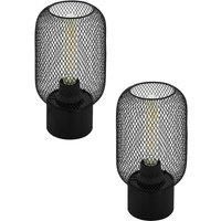 2 PACK Table Lamp Desk Light Black Steel Round Wire Mesh Shade 1x 60W E27