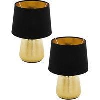 2 PACK Table Lamp Colour Gold Coloured Shade Black Gold Fabric Bulb E14 1x40W