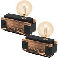 2 PACK Table Lamp Desk Light Black Steel & Wood Bedside Box 1x 16W E27