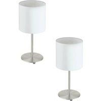 2 PACK Table Desk Lamp Colour Satin Nickel Steel Shade White Fabric E27 1x60W