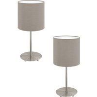 2 PACK Table Desk Lamp Colour Satin Nickel Steel Shade Taupe Fabric E27 1x60W