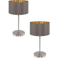 2 PACK Table Lamp Colour Satin Nickel Shade Cappuccino Gold Fabric E27 1x60W