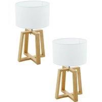 2 PACK Table Desk Lamp Colour Natural Chrome Shade White Fabric Bulb E27 1x60W