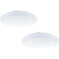 2 PACK Flush Ceiling Light White Shade White Plastic With Crystal Effect LED 24W