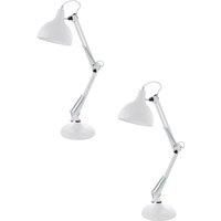 2 PACK Table Desk Lamp Adjustable Colour White Flexible In Line Switch E27 40W