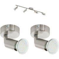 Quad Ceiling Spot Light & 2x Matching Wall Lights Satin Nickel Adjustable Head