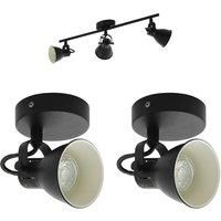 Ceiling Spot Light & 2x Matching Wall Lights Matt Black Adjustable Kitchen Lamp