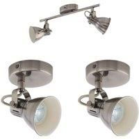 Twin Ceiling Spot Light & 2x Matching Wall Lights Antique Nickel Lamp Shade Head