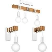 Ceiling Spot Light & 2x Matching Wall Lights White & Wood Trendy Hanging Lamp