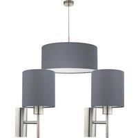 Ceiling Pendant Light & 2x Matching Wall Lights Satin Nickel Grey Fabric Shade