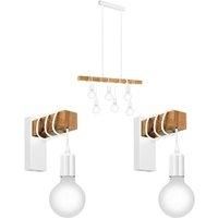 Multi Bulb Ceiling Pendant Light & 2x Matching Wall Lights White & Wood Trendy