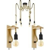 Multi Bulb Ceiling Pendant Light & 2x Matching Wall Lights Black & Rope Trendy
