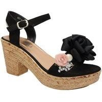 IVACHY Women's Floral & Pearl Espadrille Style Platform Wedge Party Sandals in Black | Size: 4
