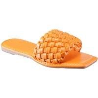 IVACHY Womens Slider Ladies Flat Mules Woven Sandal Slip On Flat Mules Squared Sole Shoes Size UK