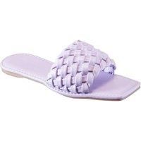 IVACHY Womens Slider Ladies Flat Mules Woven Sandal Slip On Flat Mules Squared Sole Shoes Size UK