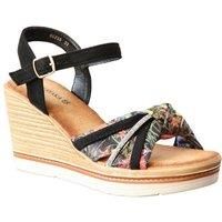 IVACHY Women's Wedge Sandals - Floral Tropical Design in Black | Size: 7
