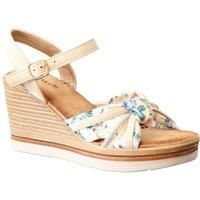 IVACHY Women's Wedge Sandals - Floral Tropical Design in Beige | Size: 6