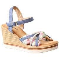 IVACHY Women's Wedge Sandals - Floral Tropical Design in Blue | Size: 4