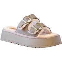 IVACHY Women/'s Flat Platform Fashion Sandals with Faux Fur Footbed & Double Buckles - Khaki, Black, Camel - UK Sizes 3-7.5