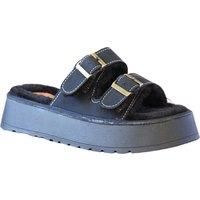 IVACHY Women/'s Flat Platform Fashion Sandals with Faux Fur Footbed & Double Buckles - Khaki, Black, Camel - UK Sizes 3-7.5