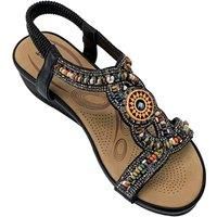IVACHY Women's Crystals Bohemian Style Sandals in Black | Size: 7.5