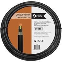 Black 3 Core SWA Armoured Single Phase Cable 6943X - 2.5mm2 x 10m