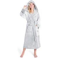 CityComfort Ladies Dressing Gown Fluffy Super Soft Hooded Bathrobe for Women Plush Fleece Perfect Loungewear Long Robe (M, Two Tone Grey)
