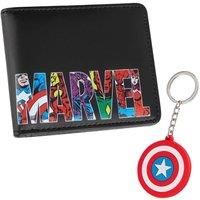 Marvel Card Wallet and Keyring Set for Men Teenagers - Card Slots ID Pocket Groot Mens Wallet - Gifts for Men (Black Captain America)