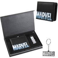 Marvel Card Wallet and Keyring Set for Men Teenagers - Card Slots ID Pocket Groot Mens Wallet - Gifts for Men (Black Marvel)