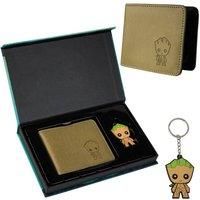 Marvel Card Wallet and Keyring Set for Men Teenagers - Card Slots ID Pocket Groot Mens Wallet - Gifts for Men (Beige Groot)
