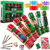 Minecraft Christmas Crackers Pack of 6 Creeper Crackers for Kids with Gifts Keychain Crayons Stickers Gamer Gifts