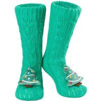 CityComfort Fluffy Socks for Women Teenagers Sherpa Lined Animal Slipper Socks with Non Slip Grip Pads One Size - Gifts for Women (Green Christmas Tree)