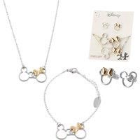 Disney Stitch Girls Jewellery Set, Friendship Necklace Earrings Bracelet Rings - Stitch Gifts (Silver Minnie Mickey)