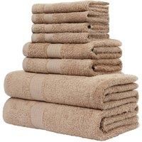 CityComfort Towel Set of 8, 100% Cotton 550GSM Highly Absorbent Quick Dry Bathroom Towels with Bath Towels, Hand Towels, Face Cloths Super Soft (Brown)