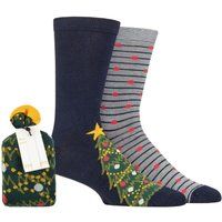 Mens 2 Pair Thought Tannon Christmas Tree Bamboo Gift Bagged Socks Multi 7-11 Mens