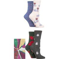 Ladies 4 Pair Thought Poinsettia Christmas Bike Bamboo Gift Boxed Socks Multi 4-7