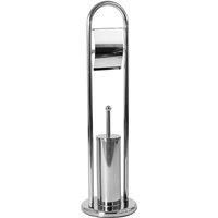 Bath Vida Toilet Brush And Paper Holder With Round Base - Silver