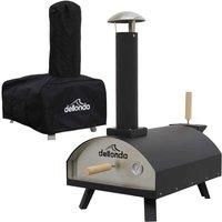 Dellonda Portable Wood-Fired Pizza Oven and Smoking Oven, Black/Stainless Steel, Supplied with Weatherproof Cover/Carry Bag - DG218