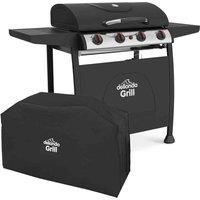 Dellonda 4 Burner Gas BBQ Grill with Piezo Ignition, Built-In Thermometer and Water Resistant PVC Cover, Black/Stainless Steel - DG229
