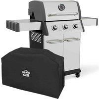 Dellonda 3 Burner Deluxe Gas BBQ Grill w/ Piezo Ignition, Water Resistant Cover, Stainless Steel - DG230