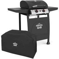 Dellonda 2 Burner Gas BBQ Grill with Piezo Ignition, Built-In Thermometer & Water Resistant Cover, Black/Stainless Steel - DG227