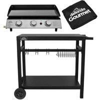 Dellonda 3 Burner Portable Gas Plancha 7.5kW BBQ Griddle, Stainless Steel, Supplied with Water Resistant Cover & Trolley - DG250