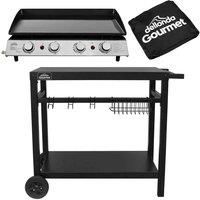 Dellonda 4 Burner Portable Gas Plancha 10kW BBQ Griddle Stainless Steel w/ Cover & Trolley - DG251