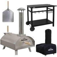 Dellonda Portable Wood-Fired Stainless Steel Pizza Oven w/ Cover/Carry Bag and Trolley - DG259