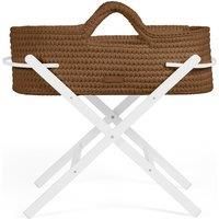 Ickle Bubba Nova Crochet Moses Basket & Foldable Stand - Suitable from Birth to 9kg, Compact and Lightweight, Includes Plush Mattress, Ideal for Naps at Home or Travelling (Mocha/White)