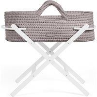 Ickle Bubba Nova Crochet Moses Basket & Foldable Stand - Suitable from Birth to 9kg, Compact and Lightweight, Includes Plush Mattress, Ideal for Naps at Home or Travelling (Tawny/White)