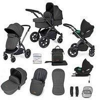 Ickle Bubba Stomp Luxe 12 Piece Travel System With I-Size Cirrus Car Seat & Isofix Base - Black / Charcoal Grey / Black