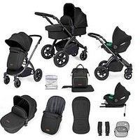 Ickle Bubba Stomp Luxe 12 Piece Travel System With I-Size Cirrus Car Seat & Isofix Base - Black / Midnight / Black