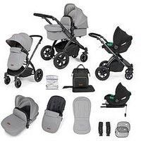 Ickle Bubba Stomp Luxe 12 Piece Travel System With I-Size Cirrus Car Seat & Isofix Base - Black / Pearl Grey / Black