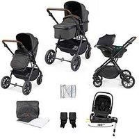 Ickle Bubba Cosmo 9 Piece Travel System with i-Size Nimbus Car Seat & 180° Spin ISOFIX Base – Birth to 22kg (Approx. 4 Years), Convertible Pram & Pushchair (Graphite Grey/Tan)